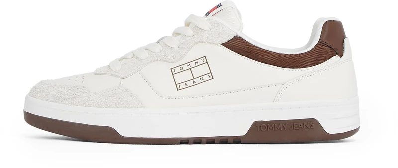 Tommy Jeans Men’s Leather Cupsole Trainers, Off-White (Ivory), 7