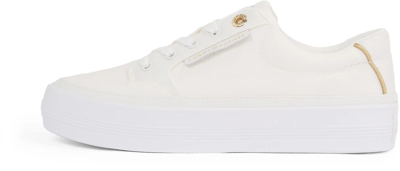 Tommy Hilfiger Women's Essential Textile Platform Vulcanised Trainers, White (Ecru), 7.5