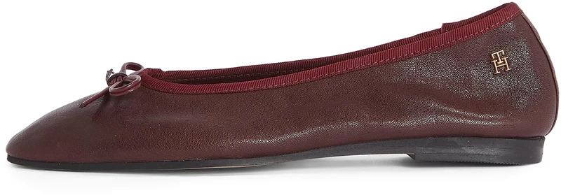 Tommy Hilfiger Women’s Soft Leather Ballet Pumps with Bow, Red (Burgundy Velvet), 3.5