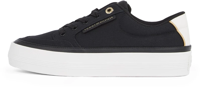 Tommy Hilfiger Women's Essential Textile Platform Vulcanised Trainers, Black (Black), 4
