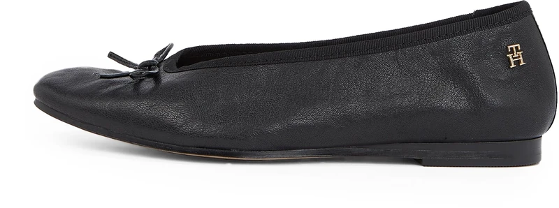 Tommy Hilfiger Women’s Soft Leather Ballet Pumps with Bow, Black (Black), 6.5