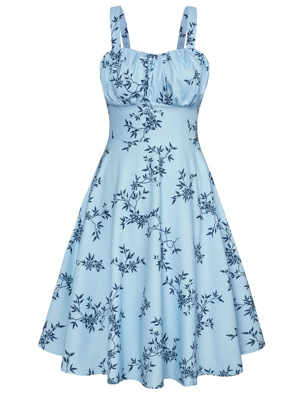 Belle Poque Vintage Floral Dress for Women 2026 Summer A-line Sleeveless Flowy Midi Elegant Wedding Guest Cocktail Dress, Blue-Black Floral, S