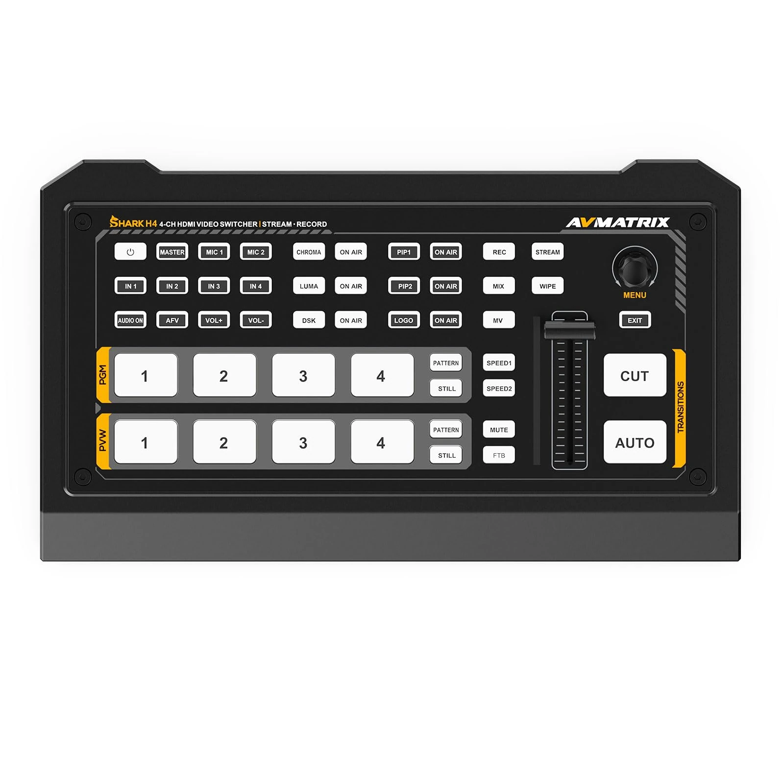 AVMATRIX Shark H4 Video Mixer Switcher with 4xHDMI Input SD Card USB Recorder for Live Streaming