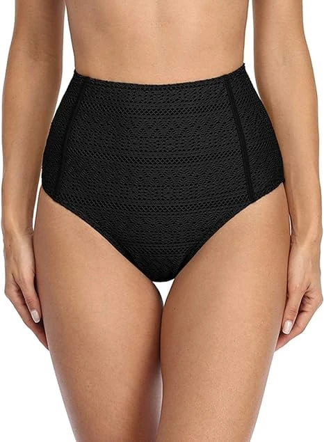 Charmo High Waisted Tankini Bottoms for Ladise Retro Crochet Swimsuit Shorts Slim Fit Swimwear Bottoms Black S