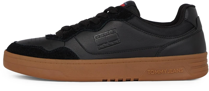 Tommy Jeans Men’s Leather Cupsole Trainers, Black (Black), 10