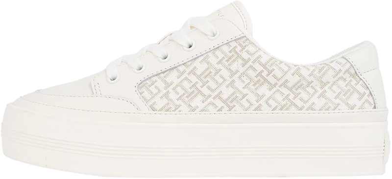 Tommy Hilfiger Women's Monogram Leather Vulcanised Trainers, Off-White (Ivory Petal), 7.5