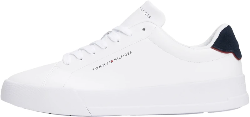 Tommy Hilfiger Men’s Detail Essential Leather Court Trainers, White (White/Desert Sky), 10