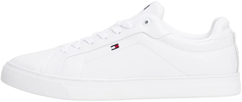 Tommy Hilfiger Men’s Icon Flag Essential Leather Court Trainers, White (White), 6.5