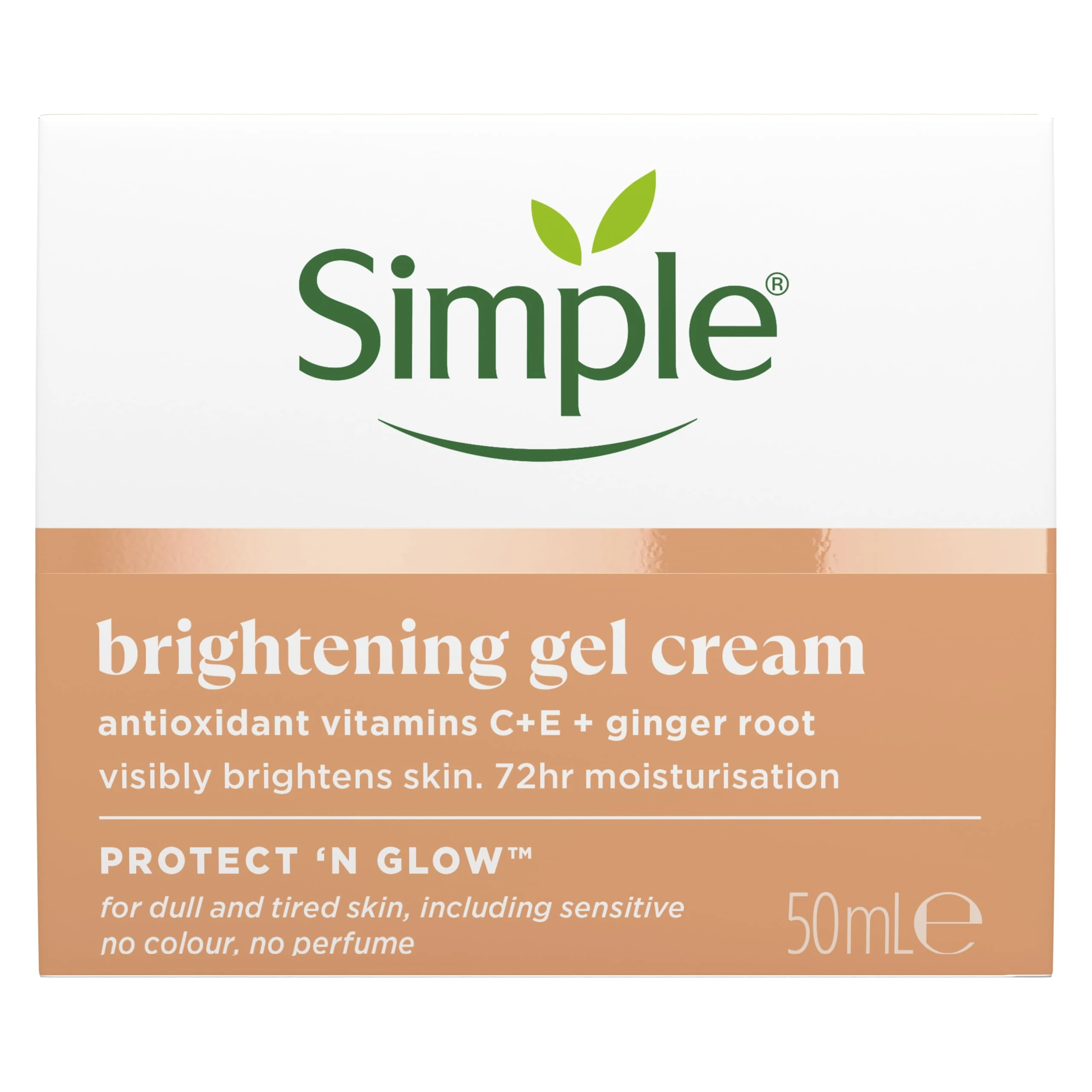 Simple Protect 'N' Glow Brightening Gel Face Cream Facial Moisturiser With Antioxidant Vitamins C & E And Ginger Root For A Radiant Glow 50 ml