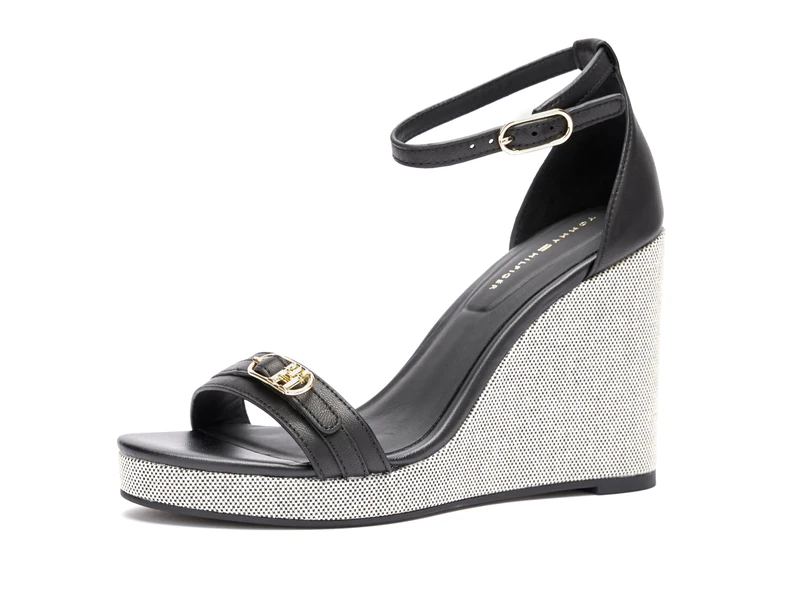 Tommy Hilfiger Women’s Leather Wedge Espadrilles, Black (Black), 6.5