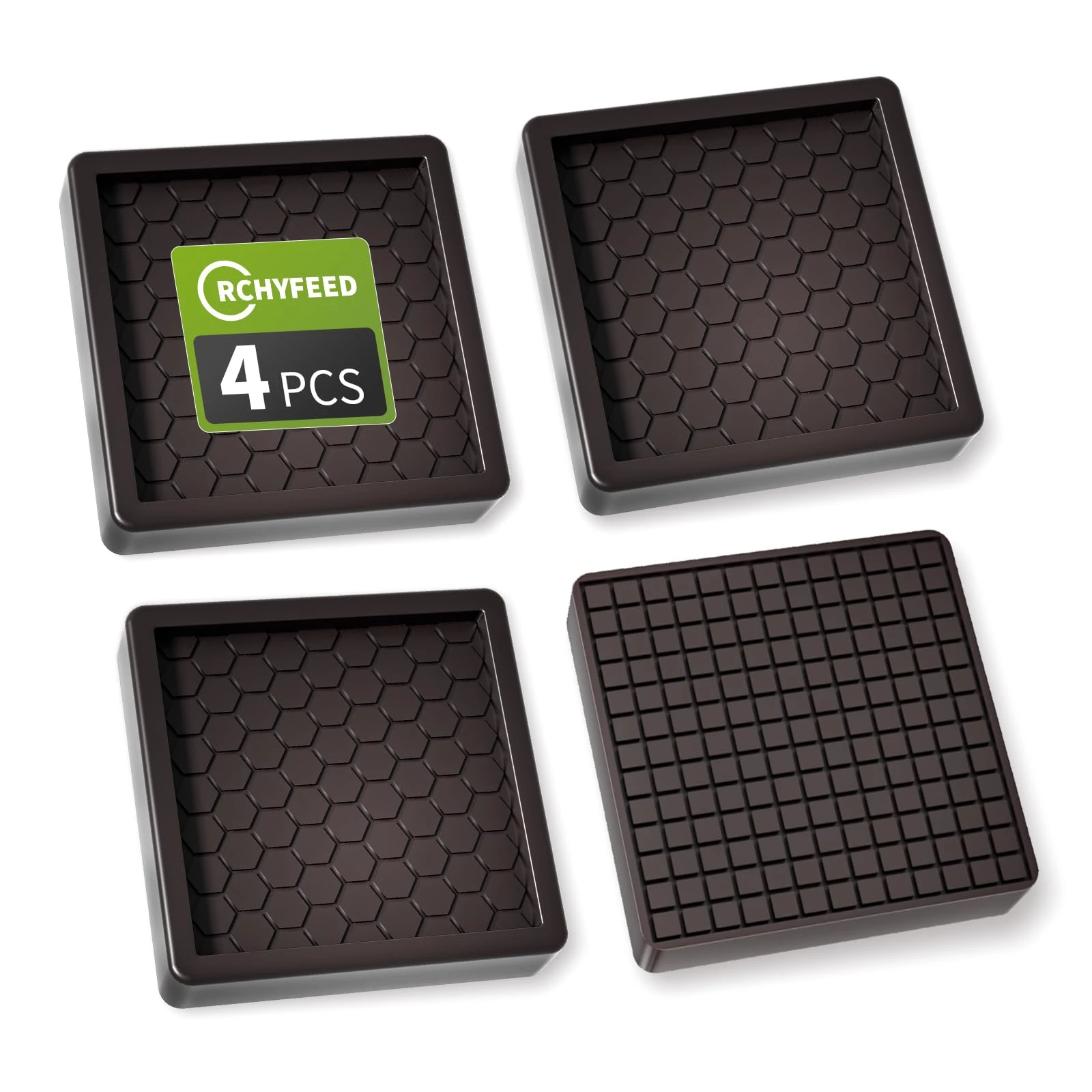 RCHYFEED Furniture Caster Cups, 4Pcs Square Furniture Coasters, 2" Furniture Castor Cups Non-Slip, Sofa Feet Pads,Thick Rubber Furniture Coaster-Prevent Furniture from Moving or Rolling (Brown)