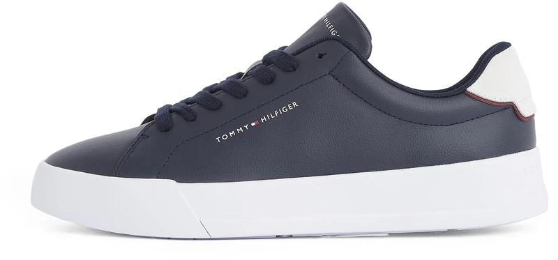 Tommy Hilfiger Men’s Detail Essential Leather Court Trainers, Blue (Desert Sky), 11