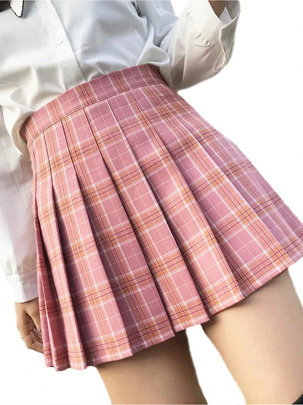 nonotse Women Girls High Waist Pleated Skater Tennis School Short Skirt (Red Plaid, M)