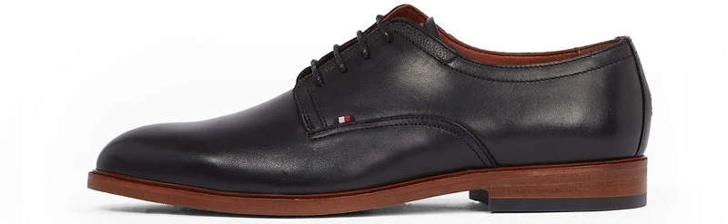Tommy Hilfiger Men’s Round Toe Tunit Leather Derby Shoes, Black (Black), 10