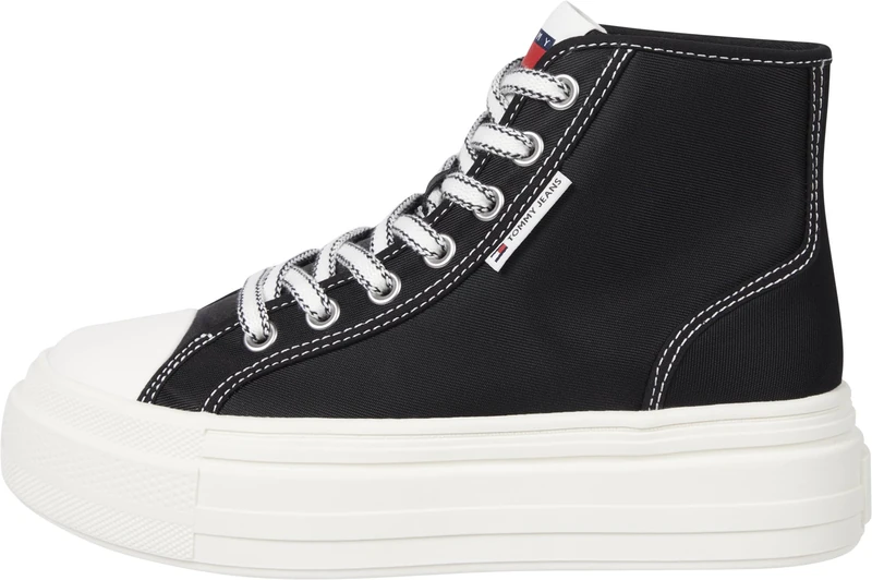Tommy Jeans Women’s High Top Foxing Flatform Trainers, Black (Black), 7