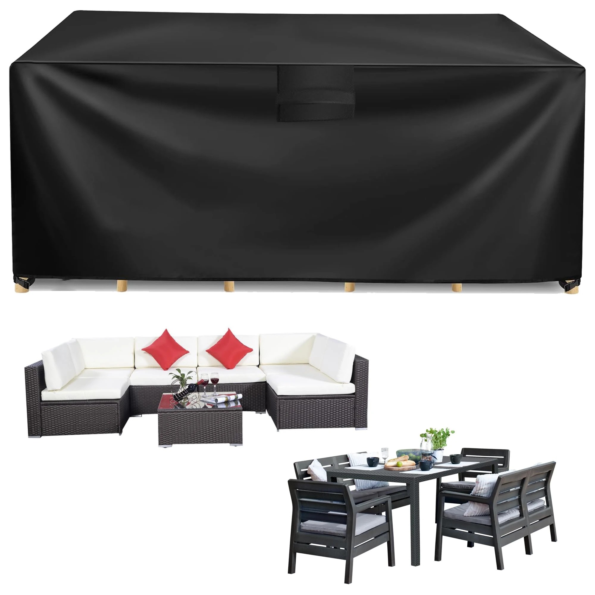 Heavy Duty Garden Furniture Covers 180*120*74CM Garden Sofa Cover Waterproof 420D Oxford Fabric Patio Table Cover with Air Vent Rectangular Outdoor Table and Chairs Windproof Anti-UV Sofa Covers