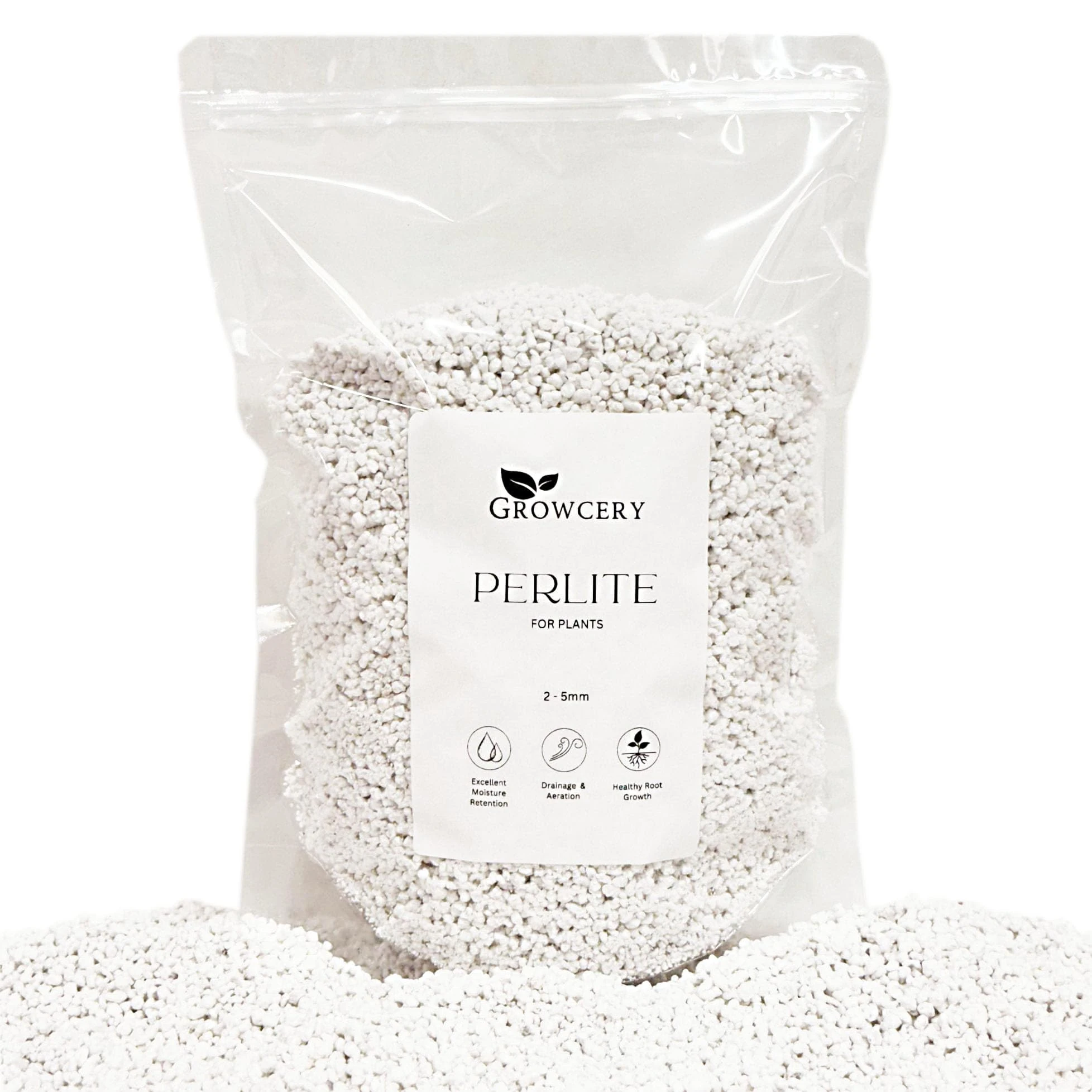 Growcery Premium Perlite for Plants (3–5mm Grade) – Reusable Grip-Seal Bag | Aeration & Drainage for Houseplants, Succulents & Seedlings | (100L)