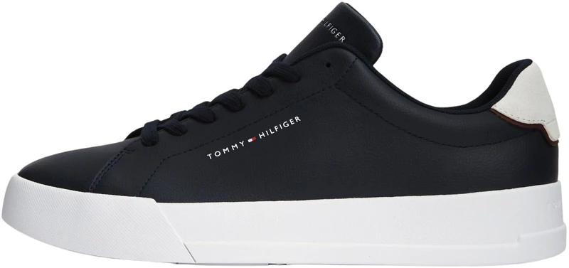 Tommy Hilfiger Men’s Detail Essential Leather Court Trainers, Blue (Desert Sky), 6.5