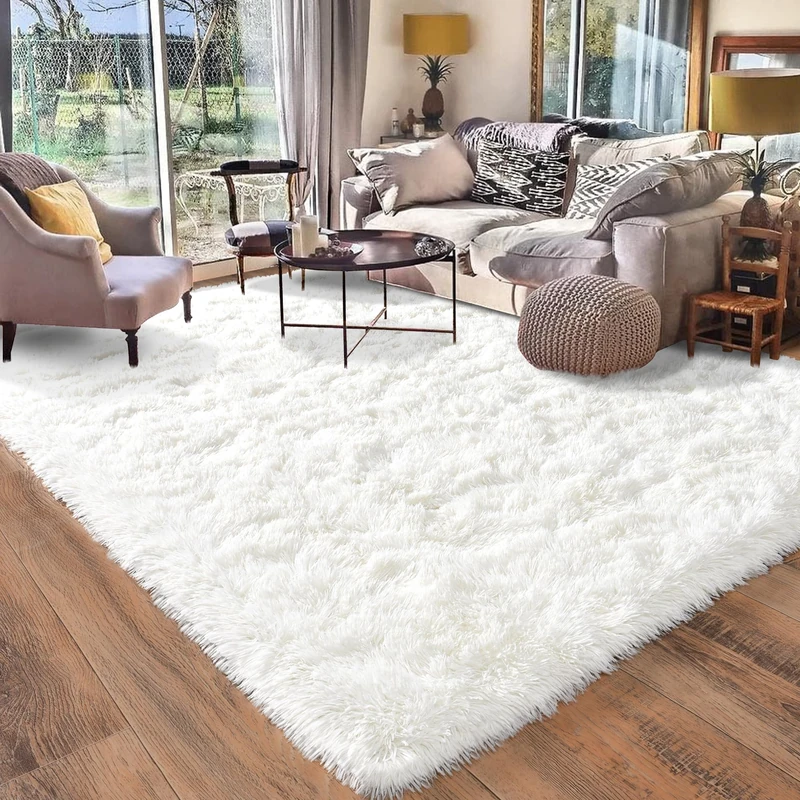 Quntue 8x10 Area Rug for Living Room, Ultra Soft Large Shag Rug, Plush Modern Floor Carpet for Kids Room, Cream White