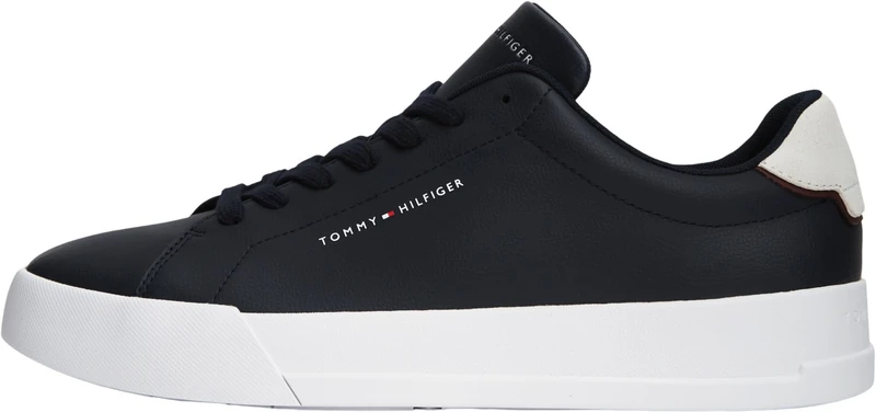 Tommy Hilfiger Men’s Detail Essential Leather Court Trainers, Blue (Desert Sky), 9