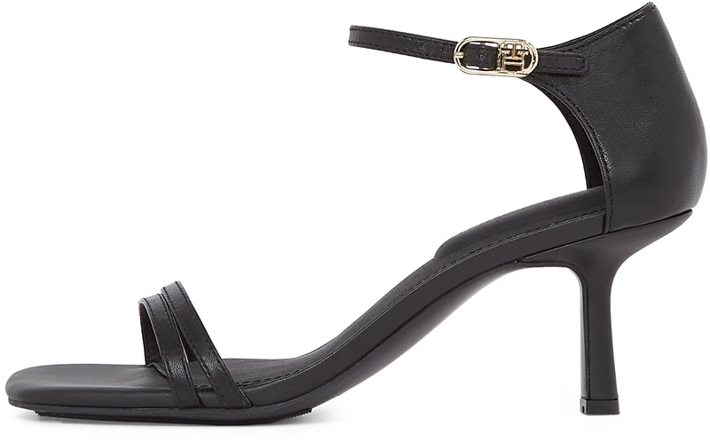 Tommy Hilfiger Women’s Leather Sandals with Kitten Heel, Black (Black), 6.5