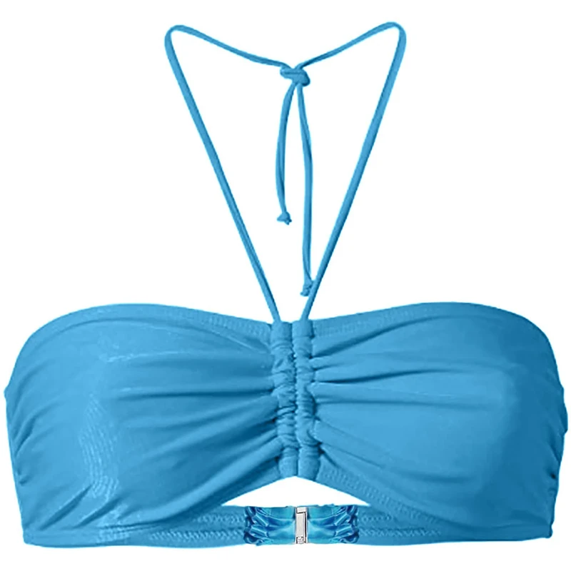 Women's Plain Bandeau Top Non-Wired Bikini Tops Sexy Push Up Tie Pleated Halter Neck Swimming Tops Swimwear Beachwear SwimmingBra Bathing Suit Swimsuits for Beach Pool Party Sky Blue