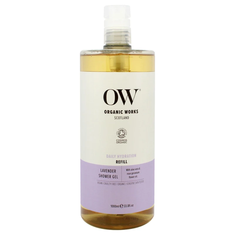 Organic Works Daily Hydration Shower Gel - Exfoliating Body Wash - Rich in Vitamin E and C - Cruelty-Free for All Skin Types - Lavender - 10.14 oz