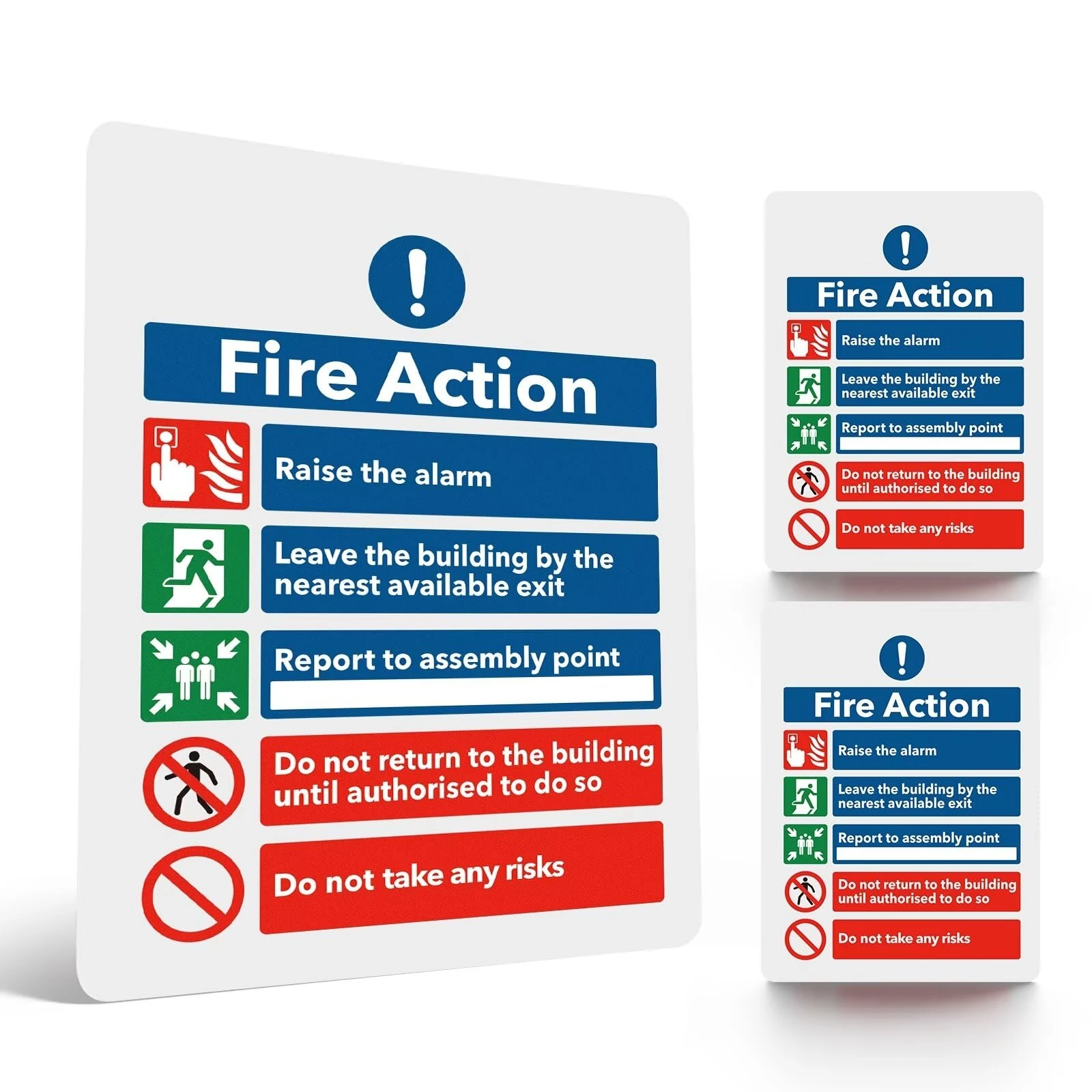 3Pcs Fire Action Notice Sign, 200 x 150mm Safety Signs with Clear Alarm Guidelines, Matte Self-adhesive Vinyl Sticker, Fire Evacuation Procedure