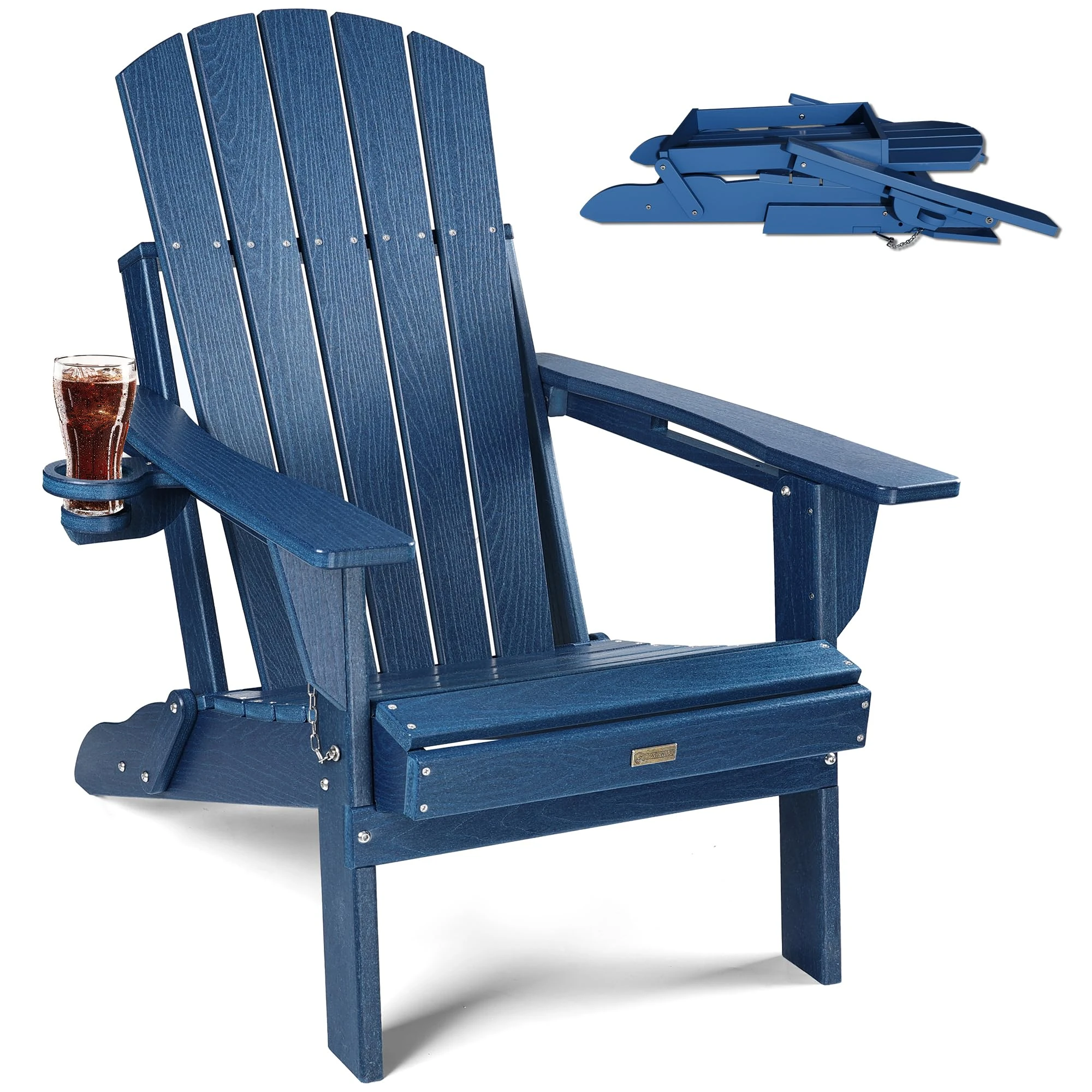 POWERWOOD Adirondack Chair with Cup Holder: Folding Adirondack Chairs Plastic HDPE Material Furniture - Composite Fire Pit Chairs Foldable for Outdoor/Backyard/Garden/Lawn/Deck/Porch/Patio