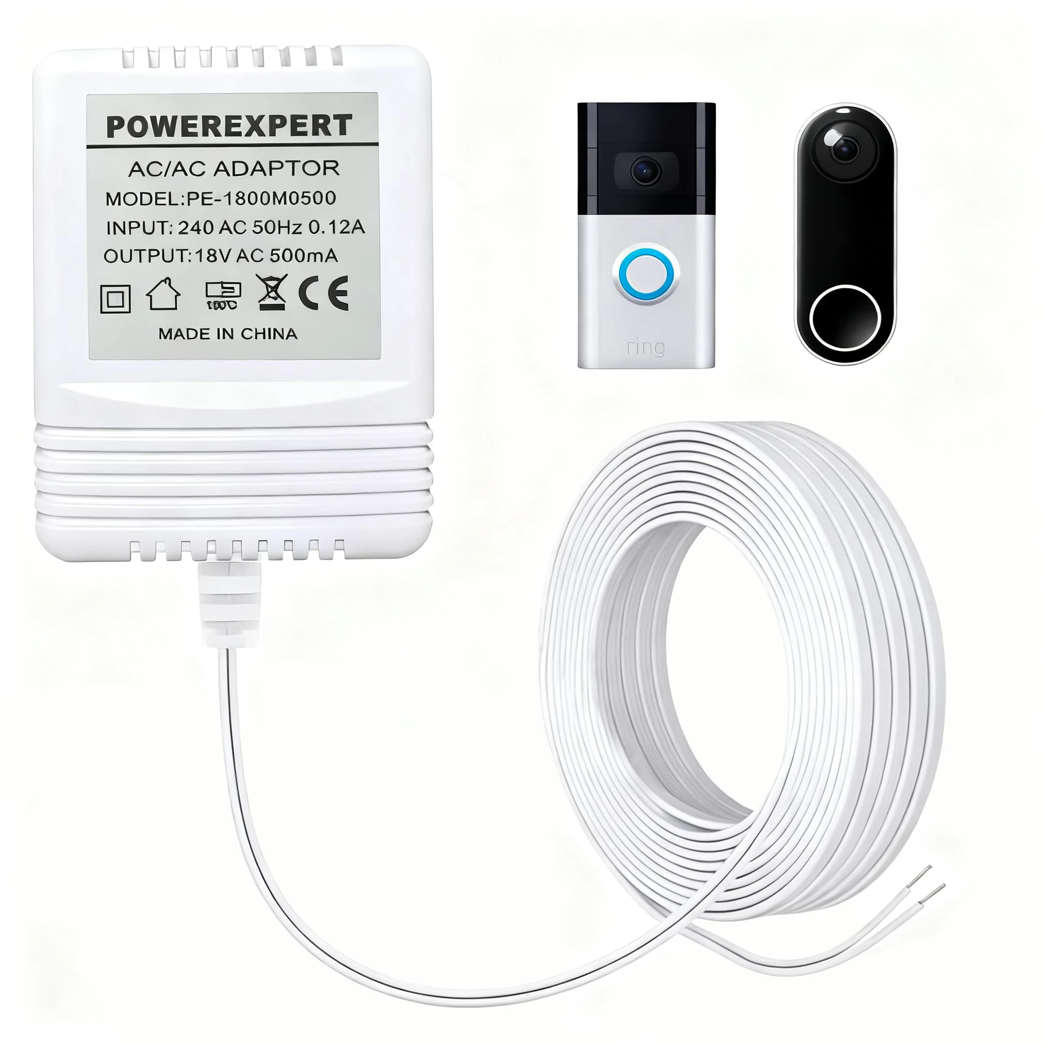 LIANSUM 18V 500MA Power Transformer AC Adapter Compatible with Nest Video Doorbell, Ring, Nest Hello, Google, SimpliSafe,Ezviz,Eufy,Wyze,Arlo Video Doorbell UK Charger Cable Adapter