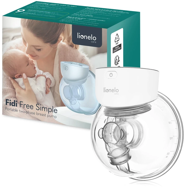 Lionelo Fidi Free Simple Hands-Free Electric Breast Pump, Portable 2-Phase Milk Pump with 9 Massage Levels, 5 Silicone Flanges, LED Display, 180ml Capacity, Energy-Saving, BPA-Free