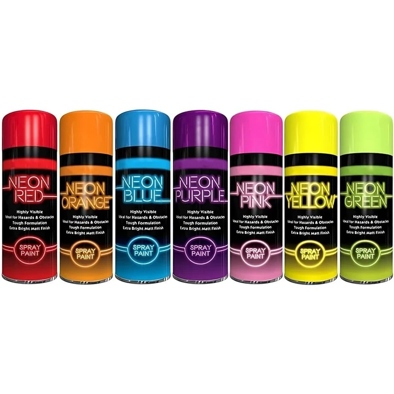 ZOPPER 7 x Neon Spray Paint Graffiti 200ml DIY Extra Bright Assorted Colours Creative Art Fluorescent Paint Blue Green Orange Pink Yellow Red Purple Multicolours - Image 1