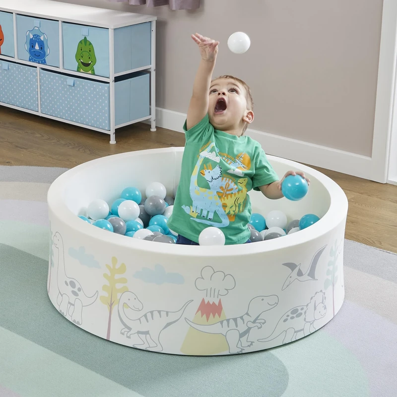 Liberty House Toys Soft Foam Ball Pit Dinosaur Pattern Complete with 200 Balls White H30 x W90 x D30cm