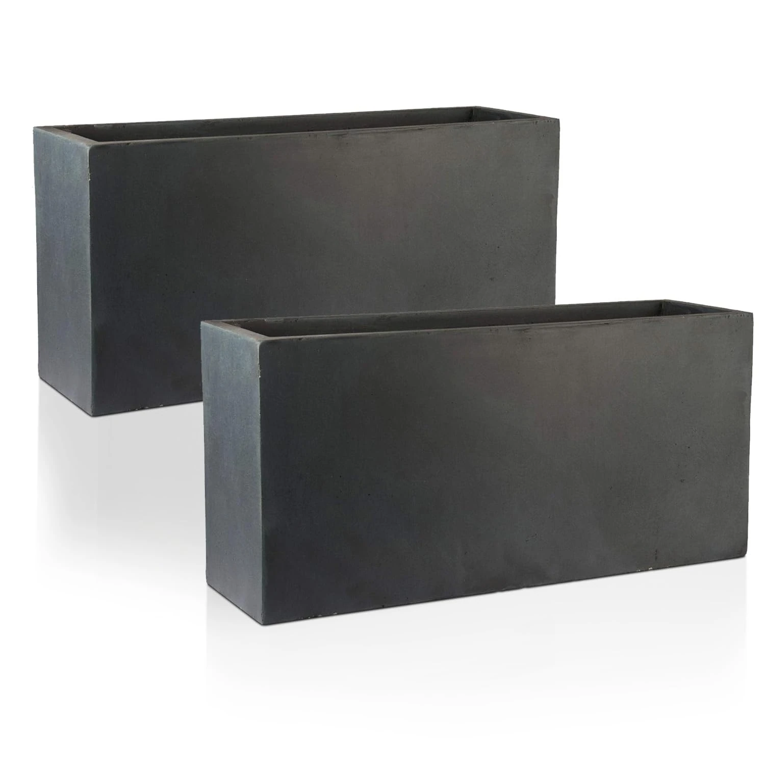 IDEALIST Set of 2 65cm Large Trough | Dark Grey Reinforced Stone Rectangle Plant Pot | Garden Planters with Drainage Holes L65 W19 H30 cm, 21 litres