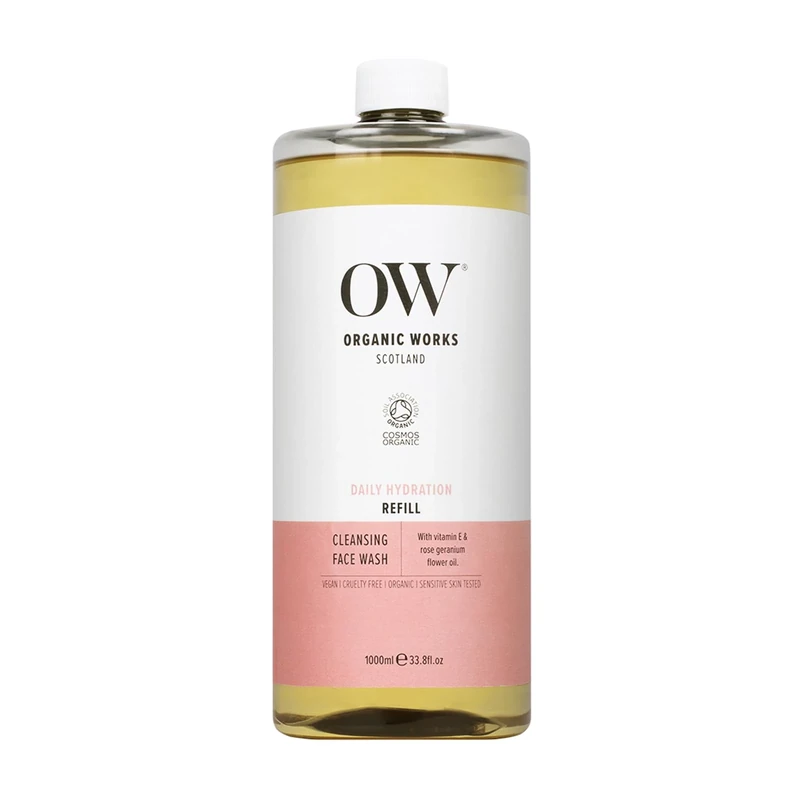 Organic Works Vitamin E Gentle Face Wash, Foaming Hydrating Face Cleanser for Dry & Sensitive Skin, Removes Impurities & Makeup, Balances PH, Soothes Inflammation,Hypoallergenic (1000 ml (Pack of 1))