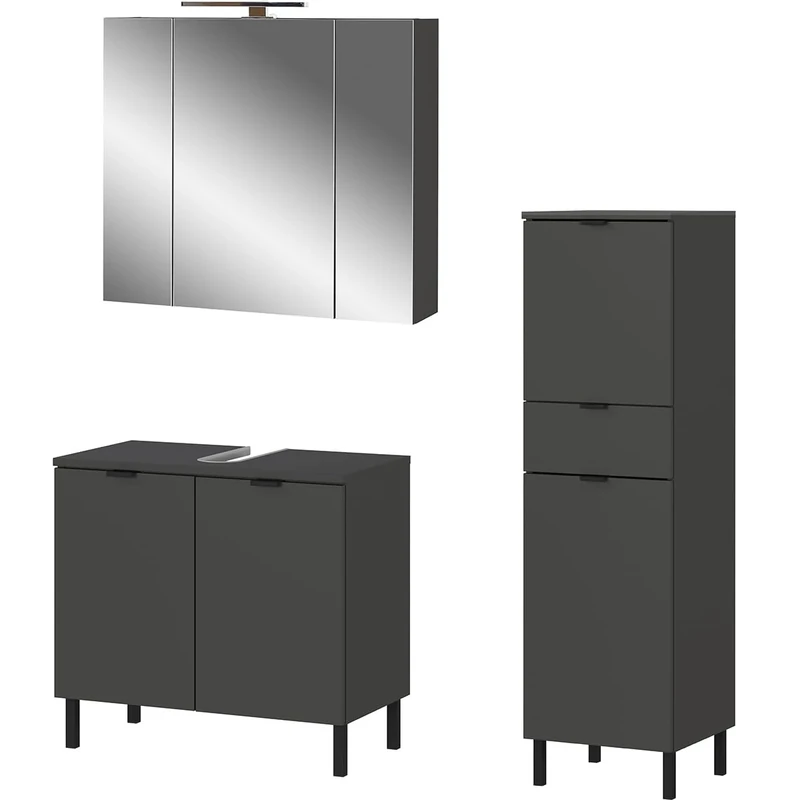 Germania 3-piece bath set 9921-547 GW-Arcena, in graphite, with metal feet, 76 x 200 x 34 cm (WxHxD)