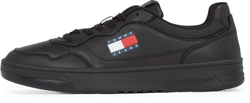 Tommy Hilfiger Men’s Essential Leather Cupsole Trainers, Black (Black), 10