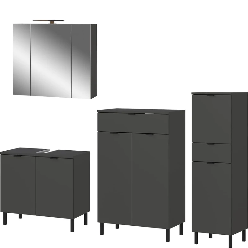 Germania 4-piece bath set 9923-547 GW-Arcena, in graphite, with metal feet, 200 x 200 x 34 cm (WxHxD)