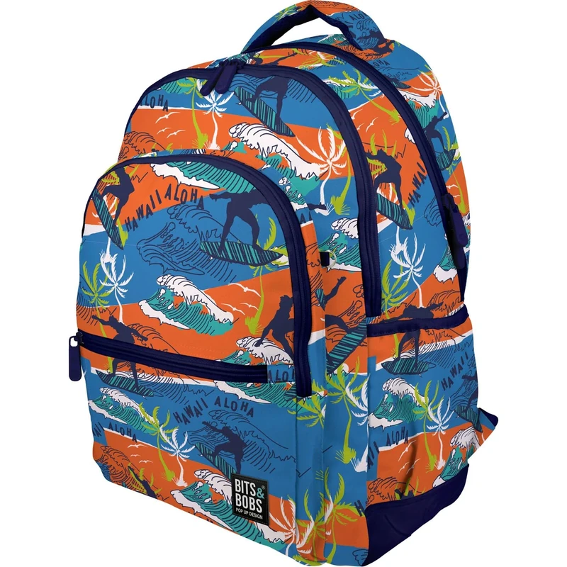 Grafoplás | Ergonomic School Backpack | 33 x 46 x 22.5 cm | Padded Back and Handles | 3 Compartments | Padded Area for Laptop | Adaptable to Trolley | Rubber | Hawaii Design | Bits&Bobs Collection,