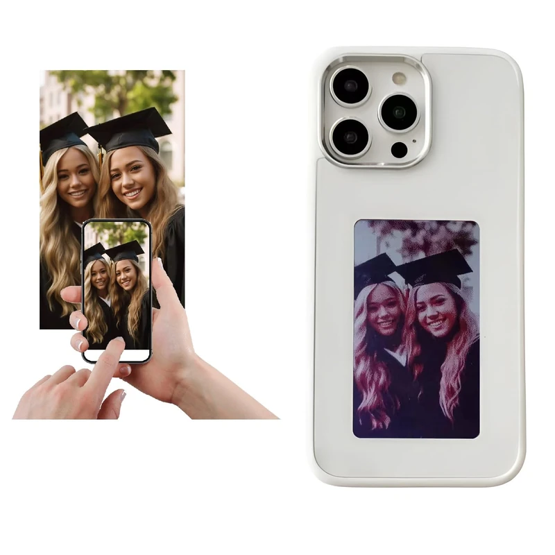 YATUO DIY E-Ink Phone Case for iPhone15 PRO APP Operation Smart Photo Rear Projection Customiza Phone Case Instantly Display Photos On The Ink Screen Back Cover Personalize Your Phone case White