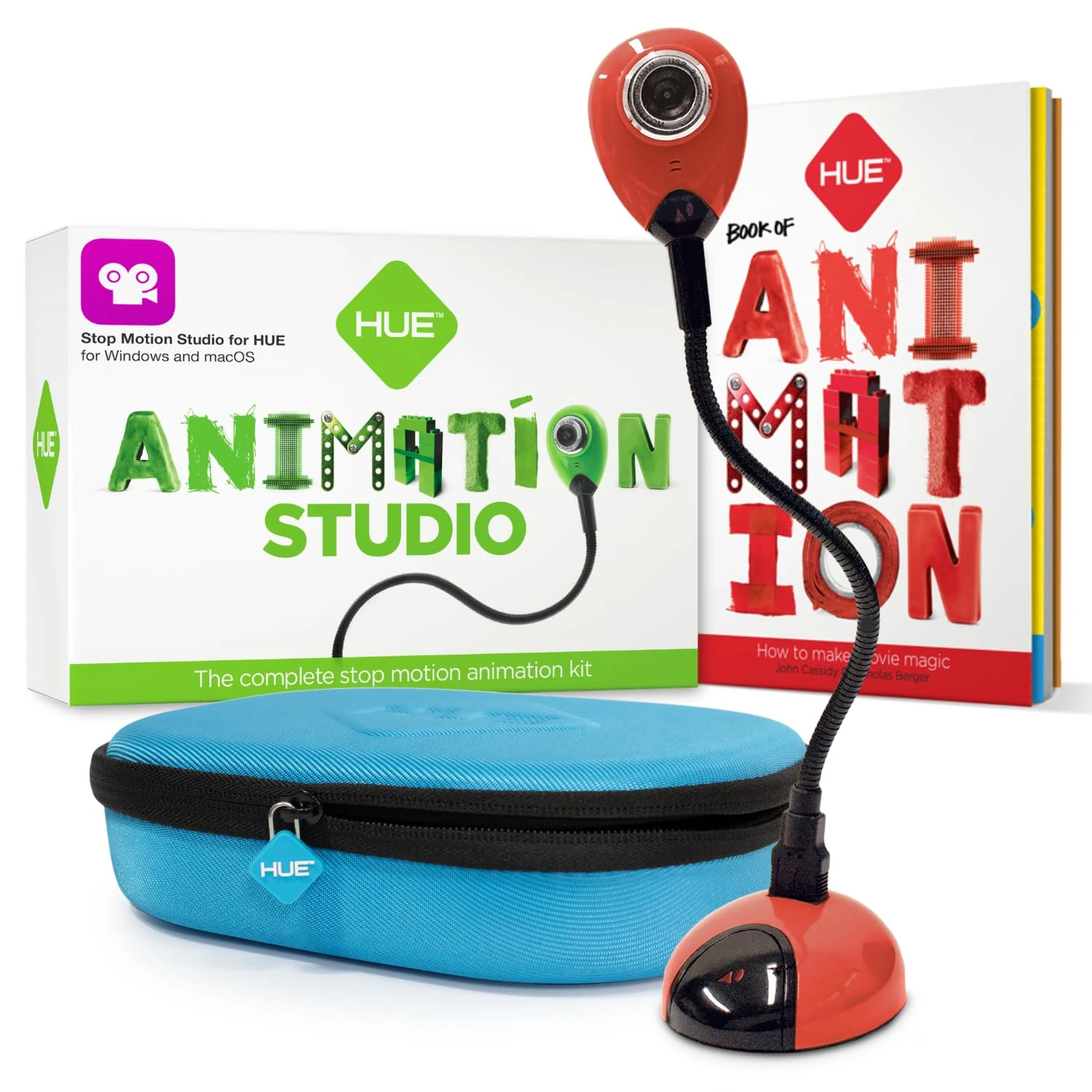 HUE Animation Studio: Complete Stop Motion Kit (Camera, Software, Book) for Windows/macOS (Red) with Carry Case