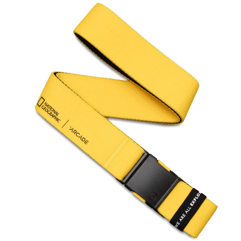 Arcade Belts A2 Unisex Adventure Belt: Heavy Duty Stretch, Metal Free Buckle, Nat Geo Collective - Yellow, Standard (Up to 40"); 1.5" Wide