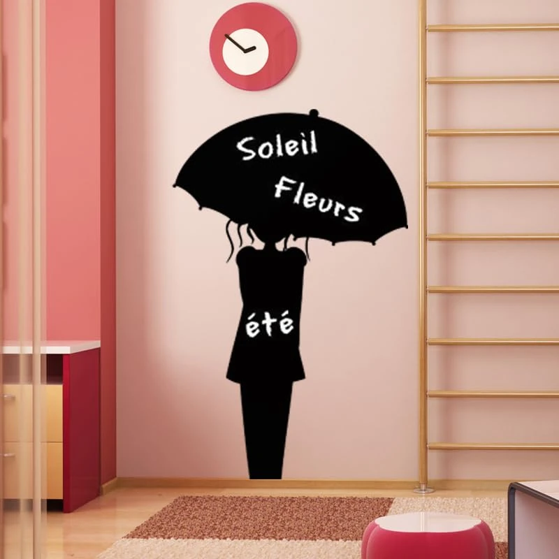 Ambiance Sticker Blackboard Slate – Removable Adhesive Wall Stickers – Woman with Umbrella – H165 x L105 cm - Image 1