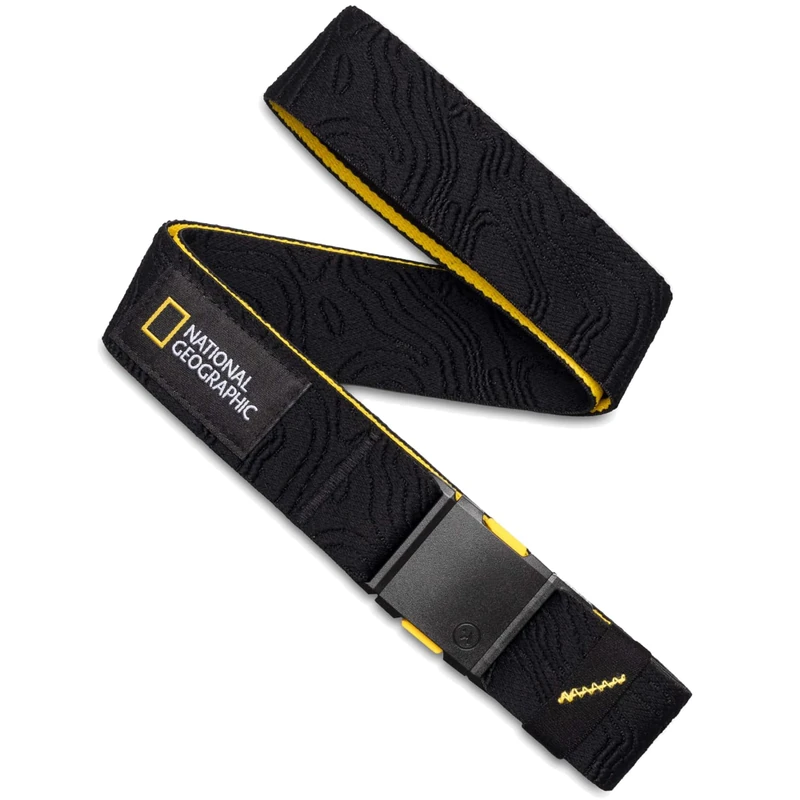 Arcade Belts A2 Unisex Adventure Belt: Heavy Duty Stretch, Metal Free Buckle, Nat Geo Topo - Black, Standard (Up to 40"); 1.5" Wide