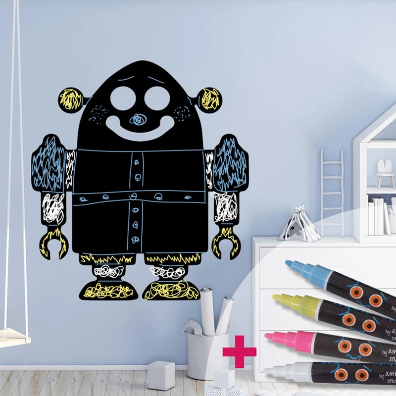 Ambiance Sticker Blackboard Blackboard Erasable Adhesive Wall Stickers – Robot – H70 x L65 cm + 4 Liquid Chalks - Image 1