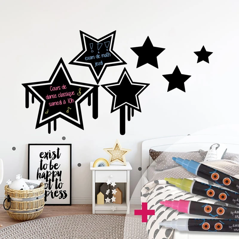 Ambiance Sticker Blackboard Slate – Erasable Adhesive Wall Stickers – Stars Graffiti – H75 x L90 cm + 4 Liquid Chalks
