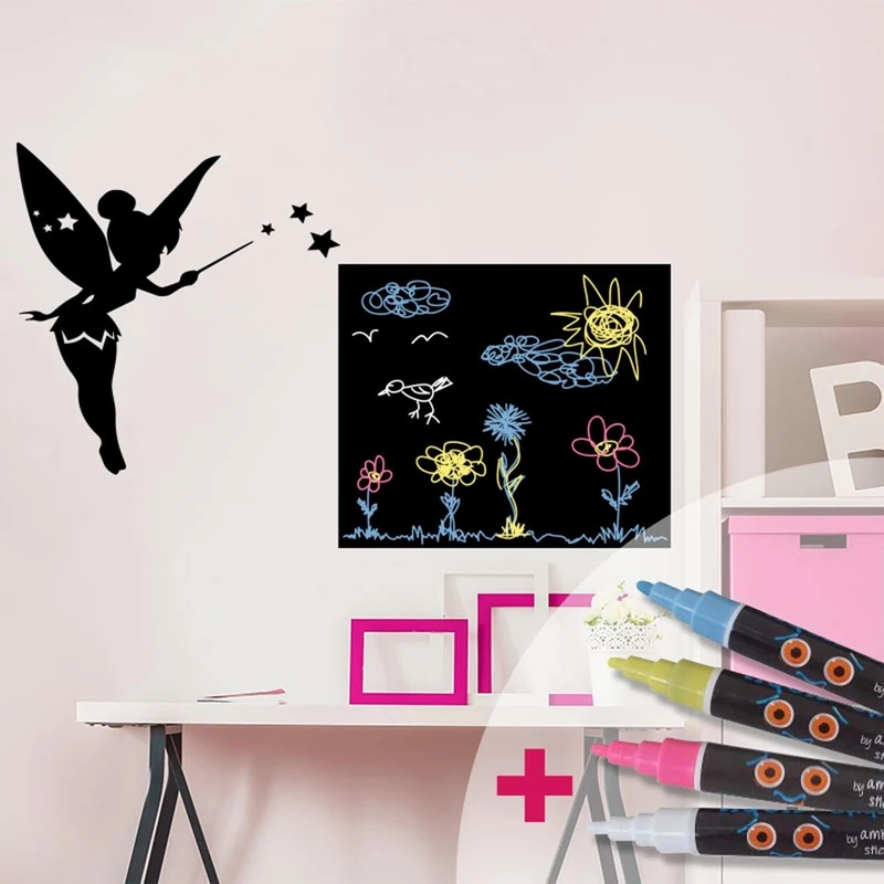 Ambiance Sticker Blackboard Blackboard – Removable Adhesive Wall Stickers – Fairy – H85 x L135 cm + 4 Liquid Chalks