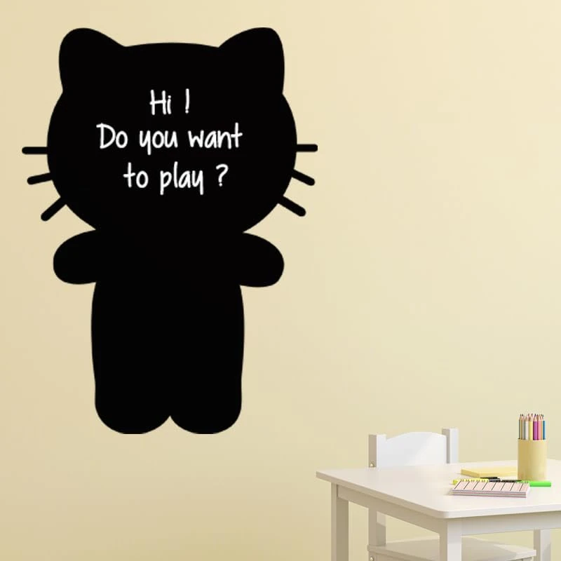 Ambiance Sticker Blackboard Slate – Removable Adhesive Wall Stickers – Kitten Caricature – H135 x L100 cm - Image 1
