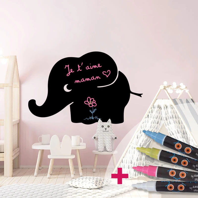 Ambiance Sticker Chalkboard Slate – Removable Adhesive Wall Stickers – Baby Elephant – H65 x L100 cm + 4 Liquid Chalks - Image 1