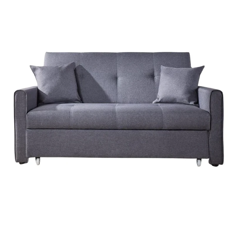 Home Source Charleston Convertible Sofabed, 2 Seater Pull Out Sofa Bed, Linen Fabric, Compact Living Room/Guest Bed – Dark Grey